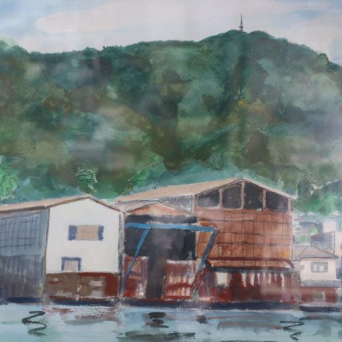 隣の島から見える弊社工場の絵　作者不明